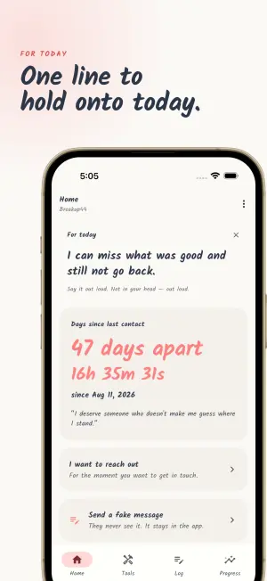 Home screen with a daily line to hold onto, days-since-last-contact counter, and reach-out shortcuts