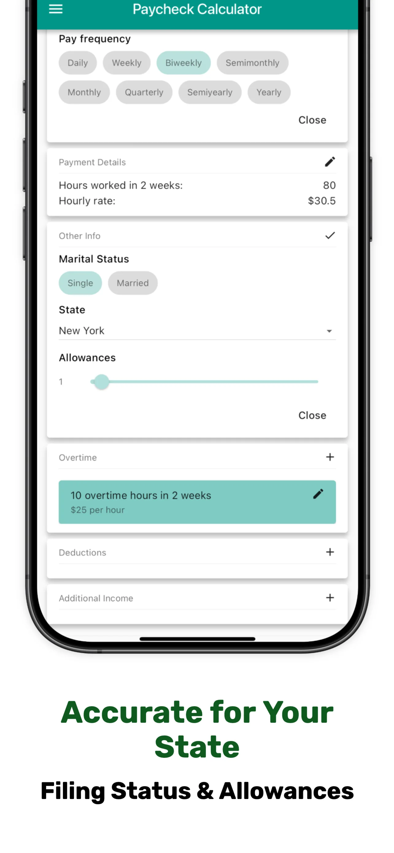 Results summary displaying net take‑home pay and detailed breakdown