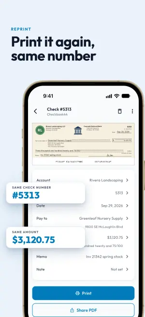 Check #5313 detail ready to reprint with the same check number and amount