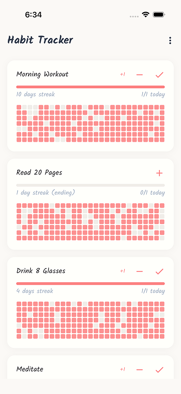 Habit Tracker main dashboard