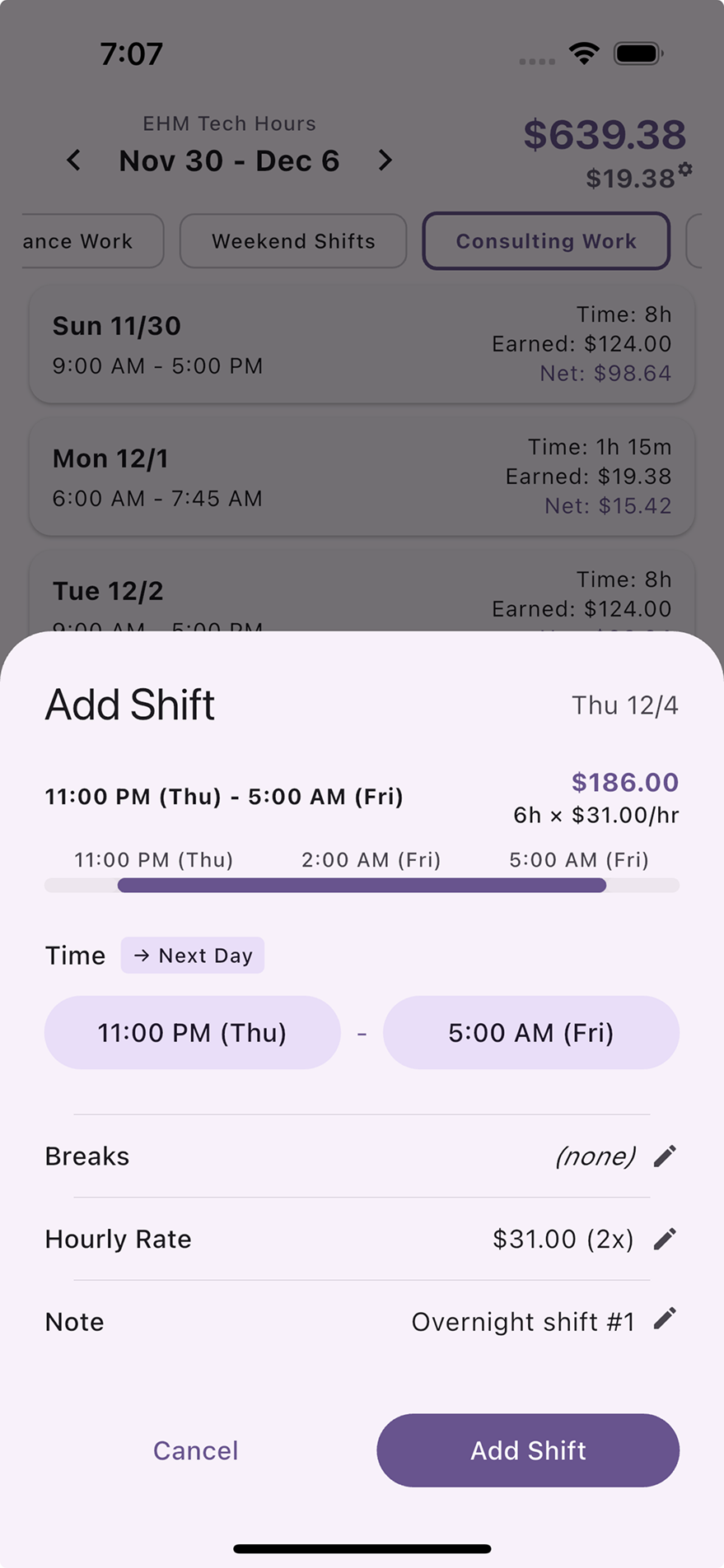 Log Overnight and Overtime Shifts with Ease