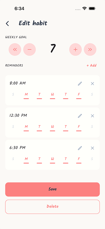 Edit habit with reminders